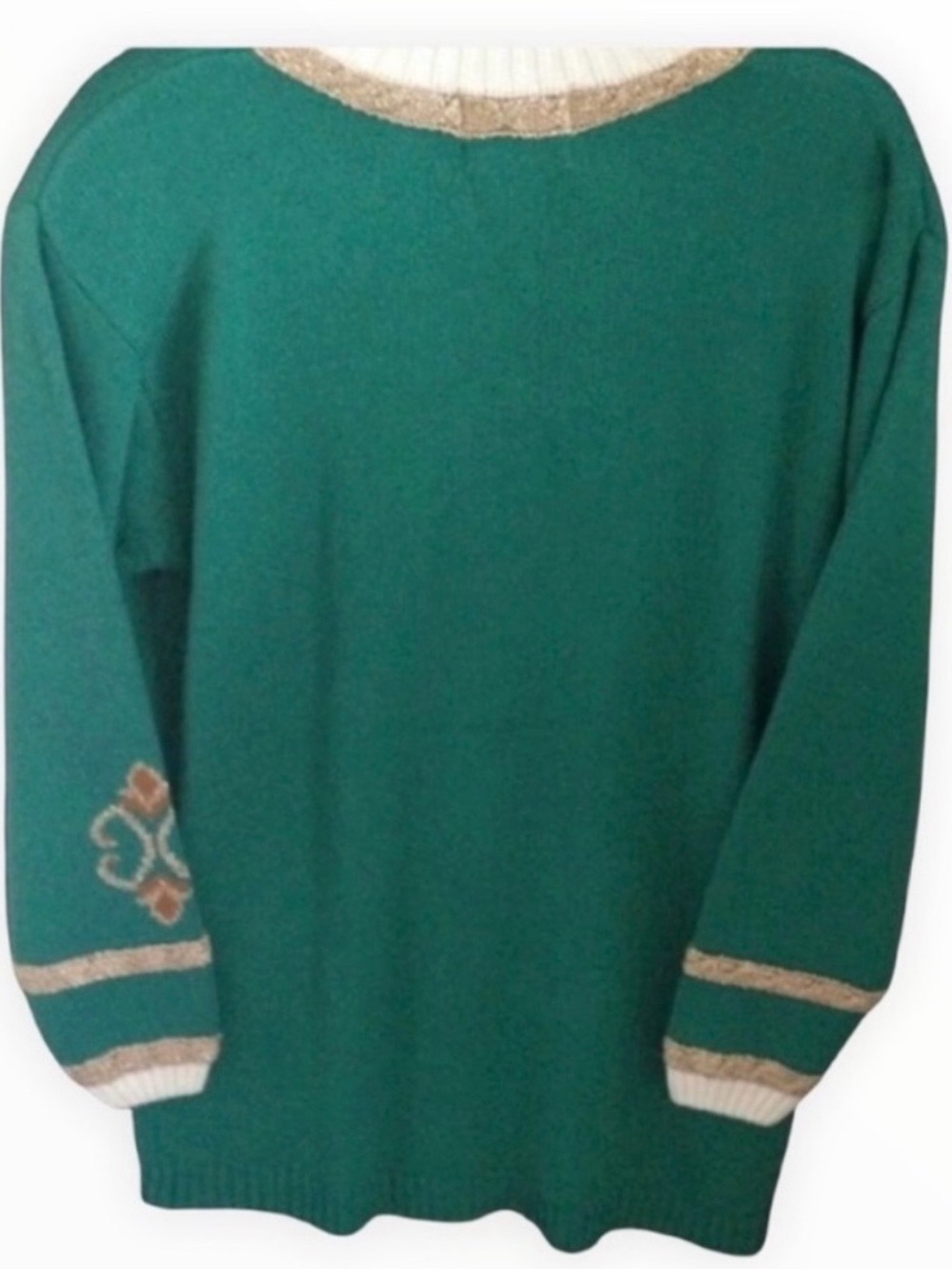 🔴 Green Button-Front Cardigan Sweater with White and Gold Trim-M-L - Picture 10 of 10